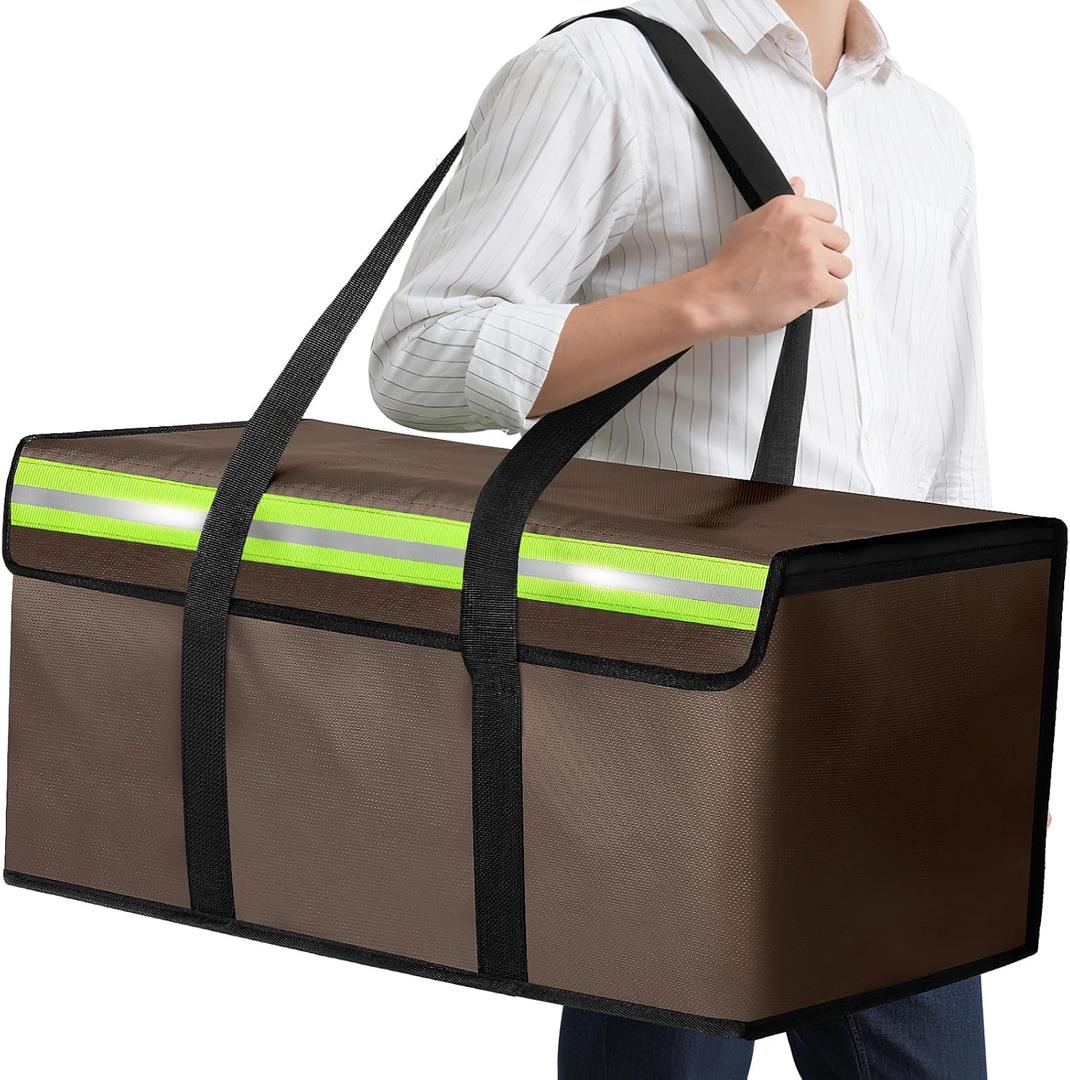 Large Fireproof Document Bags 24x12x12in, Fireproof Document Box for Cash, Photo Albums, Valuables, Extra Large Fireproof Bag Waterproof Document Storage with Reflective Strip, Brown