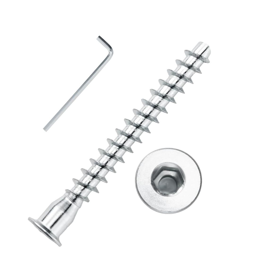 Confirmat Screws, 100 PCs M6.3 x 40mm, Hex Socket Drive Countersunk Self-Tapping Furniture Connecting Screw Set Carbon Steel Zinc Plated (Silver)