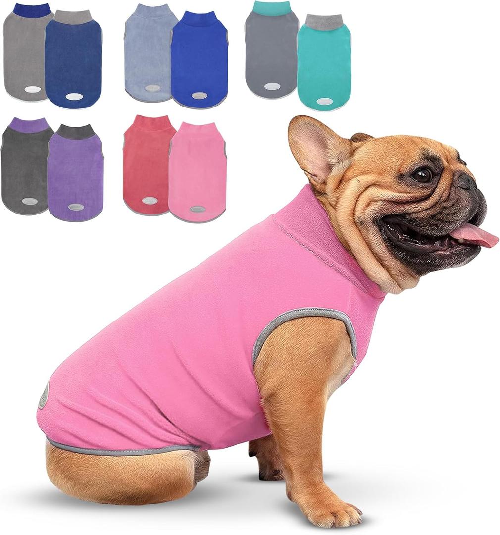 cyeollo 2 Pack Fleece Dog Sweater Vest Dog Sweatshirt Reflective Lightweight Pet Clothes for Small Dogs Girl Pet Apparel, Pink & Fuschia, Size: XL