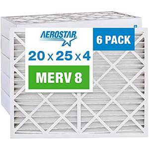 Aerostar 20x25x4 Air Filter MERV 8 (For Allergies, Dust, Lint, Mold & Pet Dander) - Electrostatic MPR 600 & FPR 5 - Pleated HVAC AC Furnace Air Filters - Pack of 6