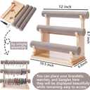 Velvet Bracelet Holder, 3 Tier Bracelet Organizer Display Holder for Women, Wooden Watch Holder Stand for Vendor Home, Bangles Display Stand for Scrunchies Bangles Storage Showcase, Grey