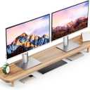Dual Monitor Stand Riser, 39 Inch Extra Long Wooden Desktop Monitor Riser with Storage for 2 Monitors Ultra Strong Desk Shelf Organizer Riser Ergonomic for 2 Screens/Laptop/PC/TV/Printer (Walut brown, 39inches)