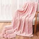 Buryeah 6 Pack Fleece Throw Blankets Bulk, 50 x 60 Inches Soft 3D Checkered Flannel Blankets Warm Sleepover for Couch Sofa Bed (Pink)
