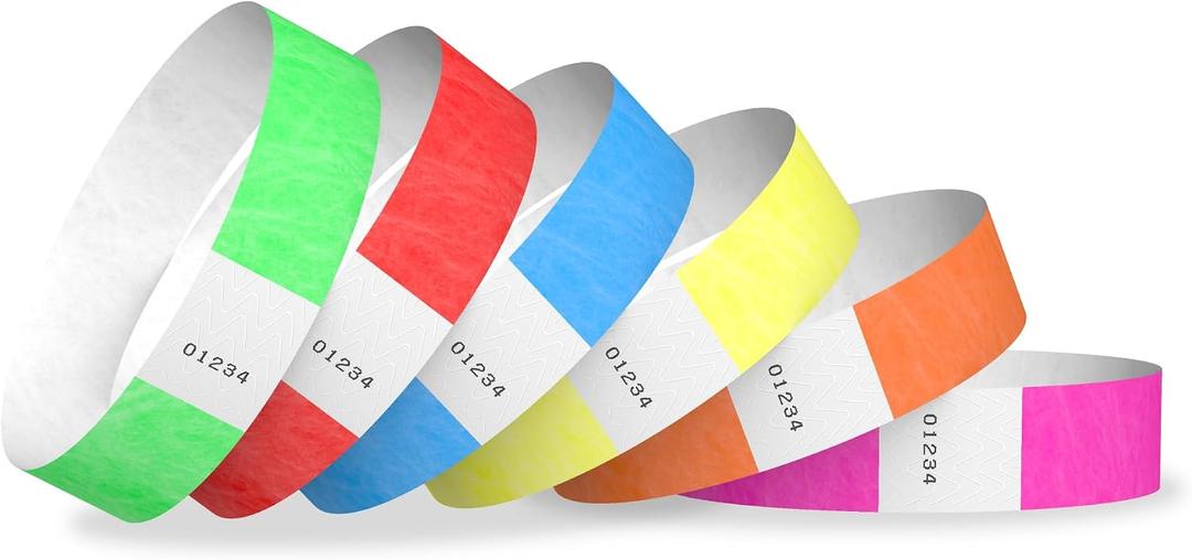 1,200 WristCo 6-Color Variety Pack Tyvek Wristbands for Events