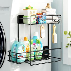 Nieifi Magnetic Shelves for Washing Machine, Heavy Duty, 2 Tier Magnetic Laundry Organizer, Dryer Sheet Holder for Laundry Room Storage, Black