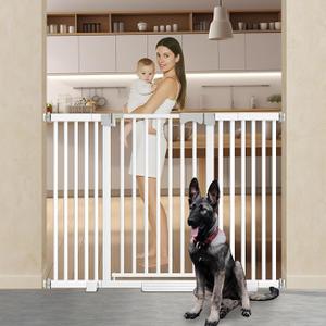 Amibud 41'' Extra Tall Pet Gate for Large Dogs 30-62.6'' Wide Indoor No Jumping Over, Heavy Duty Puppy Baby Gate for Doorways, Pressure Mounted Metal Gate for Child Toddler (White)
