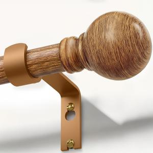 Boho Wood Curtain Rods for Windows 72 to 144 inch 1" Diameter Adjustable Heavy Duty Window Curtain Rod with Decorative Wooden Grain Finials Drapery Rods for Living Room Bedroom Kitchen Cafe Farmhouse, wood grain, 16"-144"-1Pack
