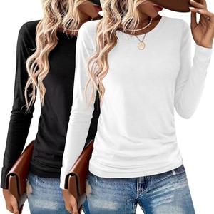 Gihgoew  Womens Top Crewneck Soft Long Sleeve Shirts Fall Clothes Casual Tshirt Basic Tee  Black Size L