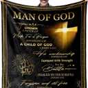 Christian Blanket for Men 60"X50" - Religious Gift for Faith, Man of God, Catholic, Spiritual, Jesus - Prayer and Bible Verse Throw