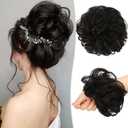 RUWISS Messy Bun Hair Piece Human Hair Messy Rose Bun Hair Buns Hair Piece for Women Real Hair Scrunchies Updo Hair Pieces Bun Extension Ponytail Messy Hair Bun (Brown Black)
