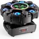 Moving Head DJ Stage Light 6-Arm RGBW with 4 Honeycomb Beams, 90 Swing 540 Rotate, White/Warm Strobe, Red/Green Starry Sky, Colorful Aperture Effects, Auto/DMX512 Control for Party Club Wedding (Black)