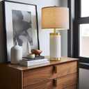 USumkky 24.5" Modern Ceramic White Bedside Lamp for Bedroom Decor Farmhouse Table Lamp for Living Room Office Dorm