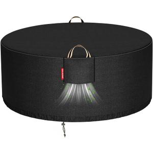 [2025 Upgraded 900D Fabric] Fire Pit Cover Round for 45-48 inch Fire Pit, 900D Heavy Duty Waterproof Fireplace Cover with Air Vent, Handle & Tightening Drawstring, 48"Dia x 24"H -Black