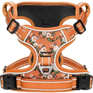 HEELE Dog Harness, No Pull Adjustable Padded Reflective Harness for Dogs with Handle for Walking Training, Flower-Orange,Small