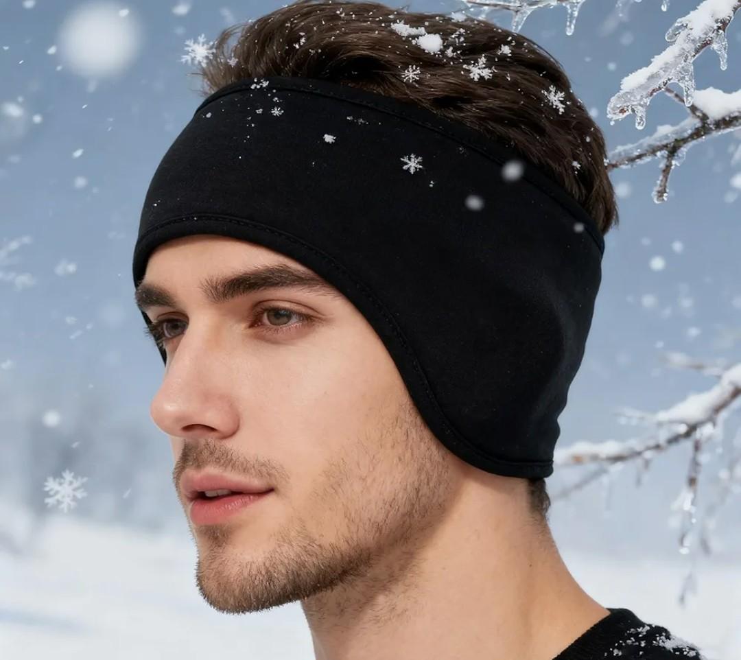 Fleece Ear Warmers for Men Women - Winter Headband Ear Muffs for Running, Cycling, Skiing, Cold Weather Ear Covers（Black）