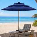 10ft Patio Umbrella, 3-Tier Vented Outdoor Table Umbrella with 8 Sturdy Fiberglass Ribs, Windproof Market Umbrella with Push Button Tilt and Crank, UV Protection for Deck, Pool, Navy Blue