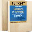 Falling in Art 2 Pack Unfinished Wooden Canvas Panels, 18x24 Gallery Birch Wood Panels Kit, 1 1/2" Deep Art Cradle Boards for Acrylic Painting, Pouring and Burning
