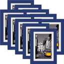 eletecpro 5x7 Picture Frames Set of 10, Picture Frame Collage Wall Decor Display 4x6 Photo with Mat or 5x7 without Mat, Home Decor Gallery Frame for Table Top or Wall Mounting, Blue