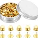 MECCANIXITY 50 Pcs Metal Locking Pin Backs, Locking Pin Keepers Clasp with Storage Case for Badge Crafts Making Brooch, Gold Tone