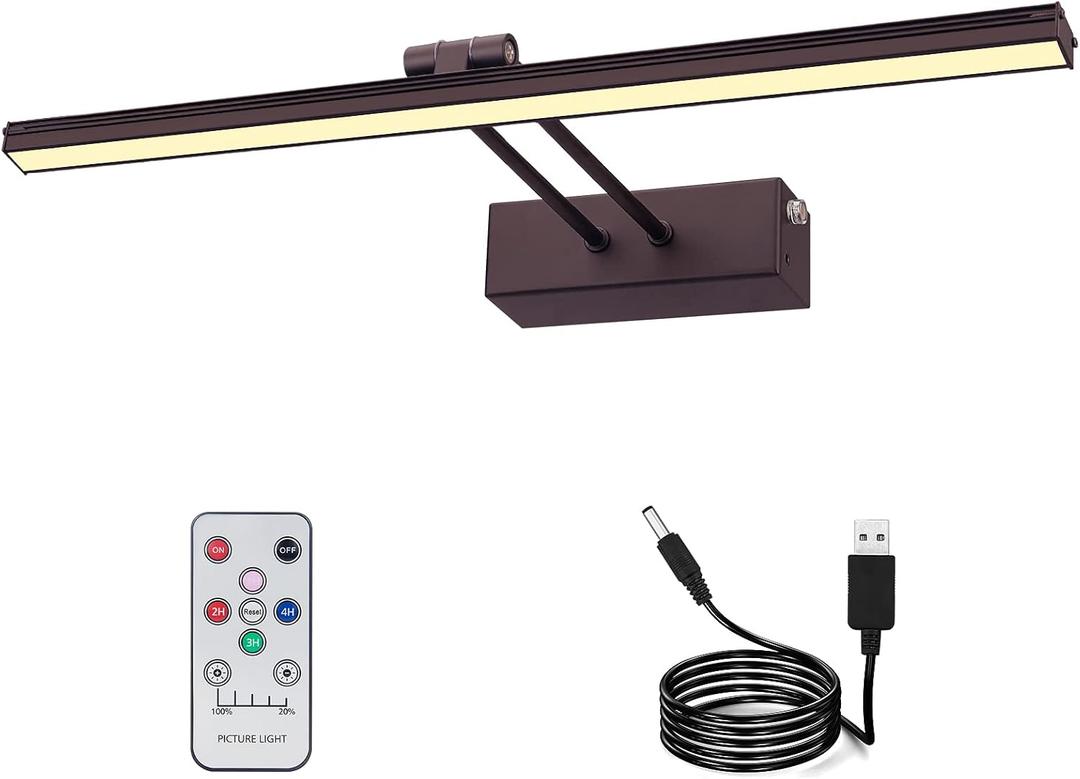 Picture Light,Battery Art Lights for Wall,Wireless Remote Painting Light with Timer and Dimmable,20Metal Display Lighting for Artwork,Portrait,Gallery-BK