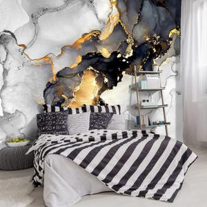 -Grey and White Marbled Fabric Wallpaper Living Room Abstraction Art Bedroom Bathroom Wall Mural- 91"x65" not Peel and Stick