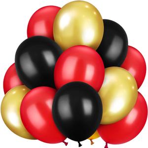 TecUnite 100 Pcs Red Black Gold Latex Balloons 6.6 Inch Colorful Round Balloons for Wedding Birthday Festival Racing Car Poker Card Party Decoration