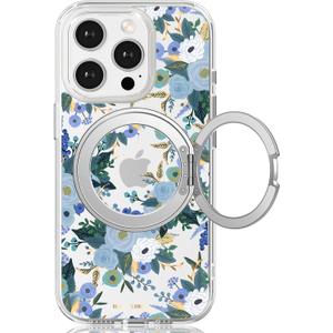 for iPhone 13 Pro Case with MagSafe Stand Ring for Women, Cute Spring Floral Design with 360 Kickstand Holder Magnetic Shock Proof Heavy-Duty Protection Blue Flower