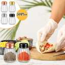 Potchen 50 Pcs Mini Glass Salt and Pepper Shakers Bulk 0.34 oz Cube Clear Tiny Salt Pepper Holder Glass Seasoning Jars Kitchen Spice Shaker with Mesh Top for Table Drinkware Home Accessories(4 Colors)
