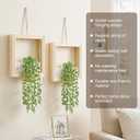 2 Pack Hanging Artificial Succulents Plants String of Tears - 7.8x7.8in Square Wooden Frame Vase with Stones & 2 LED Fairy Lights (On/Off Switch), Boho Decor for Indoor Outdoor Wall (Natural Wood)