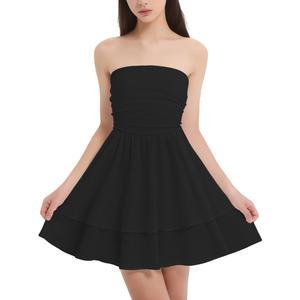 EXARUS Girls Dress Sleeveless Teen Summer Smocked Padded Flowy Sundress (Black) 10Y