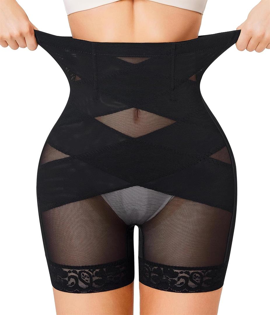 Nebility Shapewear Tummy Control Body Shaper High Waisted Butt Lifting Panties Shapewear Shorts Thigh Slimmer (Large, Black)