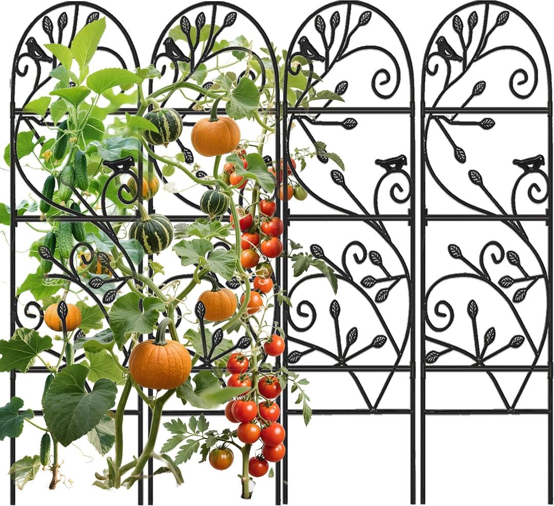 Amagabeli 4 Pack Garden Trellis for Climbing Plants Outdoor, 46" x 15" Rose Wrought Iron Trellis for Vine Vegetable Flower Ivy Cucumber Decorative Trellis, Black