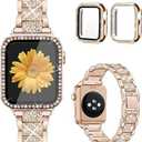 Compatible for Apple Watch Band with Screen Protector Case, Jewelry Replacement Bands 46mm 45mm 44mm 42mm 41mm 40 mm 38mm 2 Pack Protective Cover for iWatch Series 11/10/9/8/7/6/5/4/3/2/1/SE Women