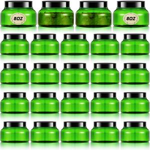Tessco 24 Pack Plastic Jars with Lids Labels Empty Clear Plastic Jars Round Refillable Cosmetic Containers Body Butter Containers Bulk Sugar Scrub Bottle for Make Up(8 oz,Green, Black)