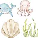 Honoson 4 Pcs Large 24" x 32" Under The Sea Party Decorations Ocean Themed Baby Shower Backdrop Marine Animals Cardboard Cutouts Sign Photo Props for Birthday Party Supplies