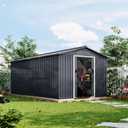 Garvee 8x15 ft Storage Shed, Galvanized Steel Metal Outdoor Shed with Sloping Roof, Lockable Doors & Air Vents, Ideal for Backyard, Garden, Patio, Lawn, Dark Grey (Gray)