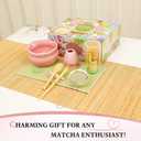 Pink Matcha Set, 8 Pcs Complete Ceramic Matcha Making Kit with Bowl, Bamboo Whisk & Holder, Stainless Sifter, Tea Towel, Scoop & Scoop Rest
