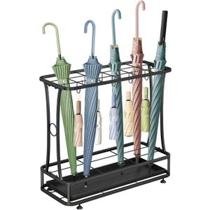 Metal Umbrella Holder Stand with Removable Drip Tray, Industrial Free Standing Umbrella Rack Organizer for Entryway Home Office Patio Decor (18 Slots 10 Hooks, Black) Metal Umbrella Holder Stand with Removable Drip Tray, Industrial Free Standing Umbrella Rack Organizer for Entryway Home Office Patio Decor (18 Slots 10 Hooks, Black)