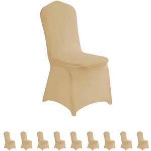 LZY 10pcs Spandex Chair Cover Stretch Slipcovers for Wedding Party, Dining Banquet Chair Decoration Covers (Champagne, 10)