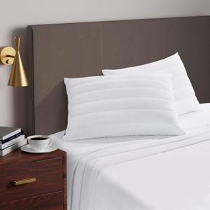 Serta Down Illusion Quilted Hypoallergenic Medium/Firm Bed Pillows for Side, Stomach or Back Sleepers (2 Pack), Queen, White Cooling