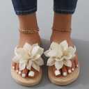 OYOANGLE Women's Applique Decor Open Toe Flip Flop Sandals Casual Outdoor Flat Slippers (Beige) 38