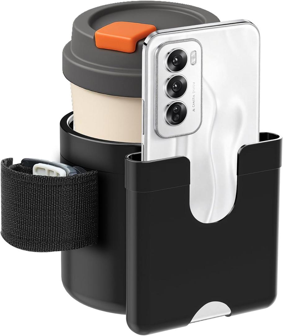 Wheelchair Cup Holder 2 in 1 Strap-on Walker Cup and Phone Holder Compatible with Drive Medical Nitro Rollator Walkers Cup Holder for Wheelchair, Walker, Rollator, Camper (Cup and Phone Holder-C)