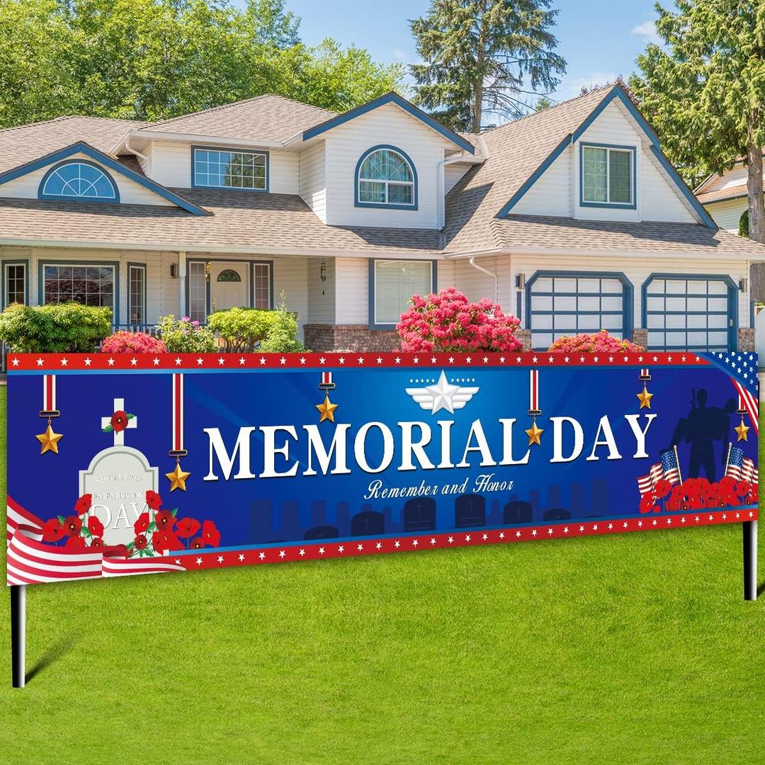 Veterans Day Decorations - Patriotic Banner Decorations Memorial Day Indoor and Outdoor Yard Banner for remember and Honor Decorations, Memorial Day Party Supplies