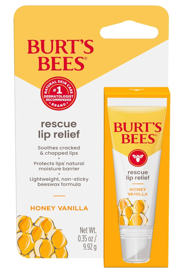 Burt's Bees Rescue Lip Relief for Valentine's Day, Original, Hydrating Lip Balm for Dry Cracked Lips, with Responsbily Sourced Beeswax and Shea Butter, 100% Natural Origin, 2 Squeezy Tubes, 0.35oz, Set Of 2