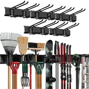 TIDYME Garage Wall Organizer | 80" Heavy-Duty Tool Storage Rack | Adjustable Double-Layer Hooks | 500 lbs Capacity | Carbon Steel Wall Mount Holder for Shovels, Rakes, Ladders & Power Tools