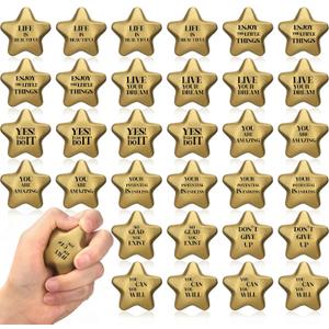 Jenaai 36 Pcs 2.2 Inch Star Stress Balls Motivational Stress Relief Balls Bulk Quote Relief Mini Foam Stars for Students Teens Adults Relieve Anxiety Party Bag Fillers