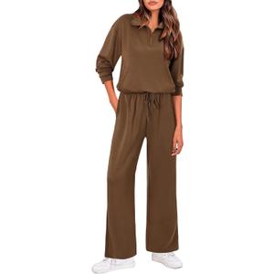 KISSMODA 2 Piece Sets for Women Sweatsuit Casual Tracksuit Long Sleeve Half Zip Sweatshirt Wide Leg Pants 2025 Lounge Outfits (Small)