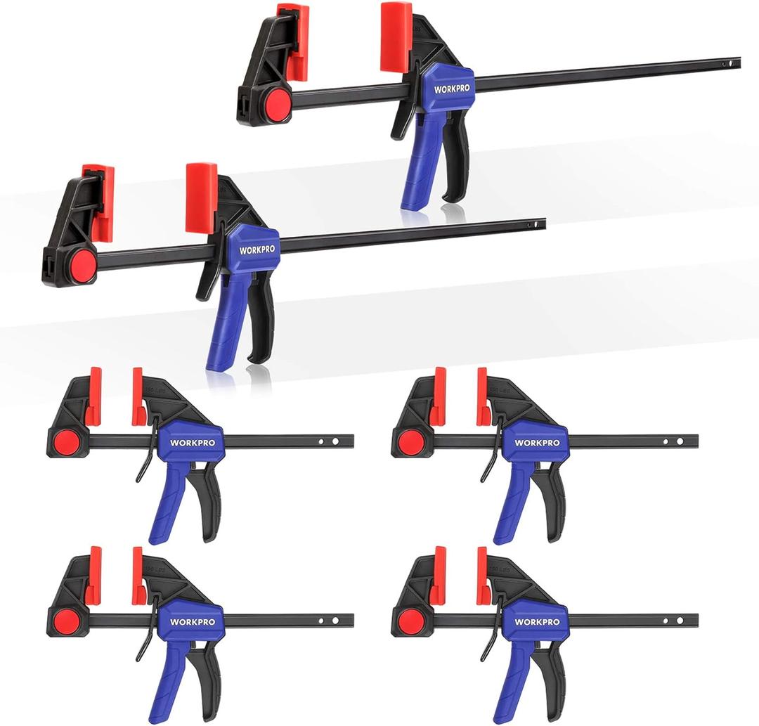 WORKPRO Bar Clamps for Woodworking, 5-Pack One-Handed Clamp/Spreader, Wood Clamps Set, Light-Duty Quick-Change F Clamp with 150 lbs Load Limit Blue