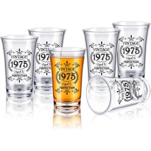 Sliner 48 Pack Birthday Shot Glasses Bulk, 1.4oz Plastic Vintage Birthday Party Favors for Guests, Mini Cheers 40/50/60 to Years Black Shot Glass, Birthday Decoration Gift (Vintage 1975)