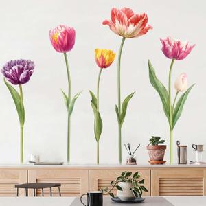 5 Large Tulip Flowers Wall Stickers - Wildflower Floral Garden Wall Stickers - Girls Bedroom Living Room Sofa TV Background Home Wall Decor